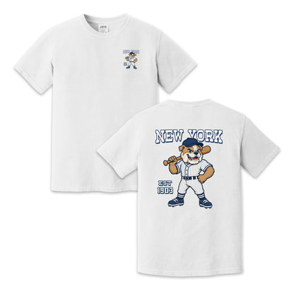 New York Baseball Two-Sided T-Shirt, Retro Bulldog Mascot Graphic Tee for Baseball Fans