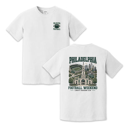 Philadelphia Football T-Shirt, Two-Sided City Skyline Graphic, Front and Back Football Weekend Design