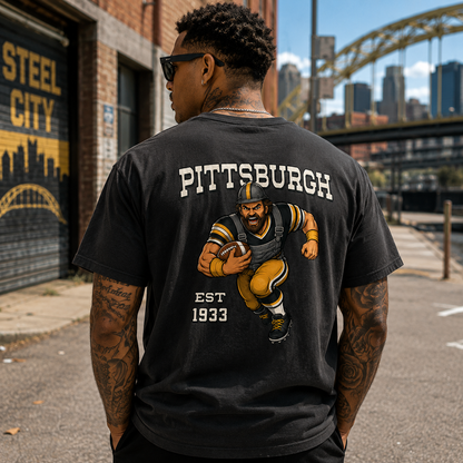 Pittsburgh Football Steelworker Two-Sided Graphic T-Shirt, Retro Game Day Sports Tee, Unisex Football Fan Gift Shirt