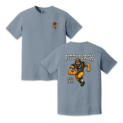 Pittsburgh Football Steelworker Two-Sided Graphic T-Shirt, Retro Game Day Sports Tee, Unisex Football Fan Gift Shirt