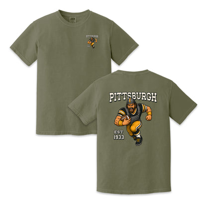 Pittsburgh Football Steelworker Two-Sided Graphic T-Shirt, Retro Game Day Sports Tee, Unisex Football Fan Gift Shirt