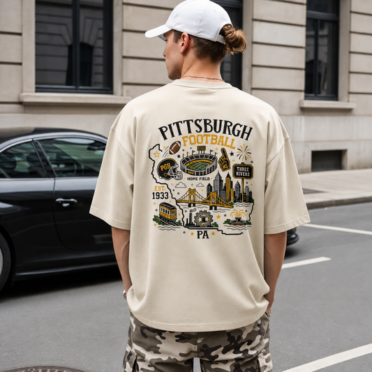 Pittsburgh Football Pennsylvania Map Graphic T-Shirt