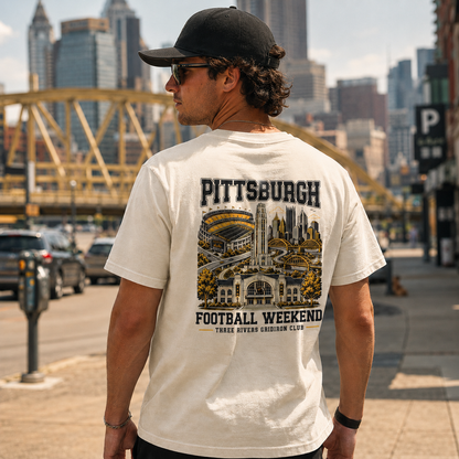 Pittsburgh Football Weekend Two-Sided City Skyline Graphic T-Shirt, Game Day Fan Tee